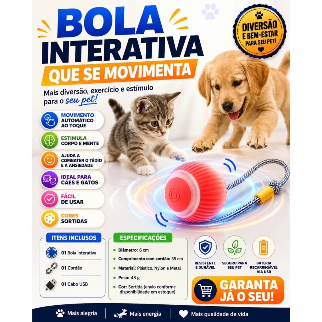 Bola Interativa Automotiva Movimento Sortida Brinquedo Pet Gato Cachorro