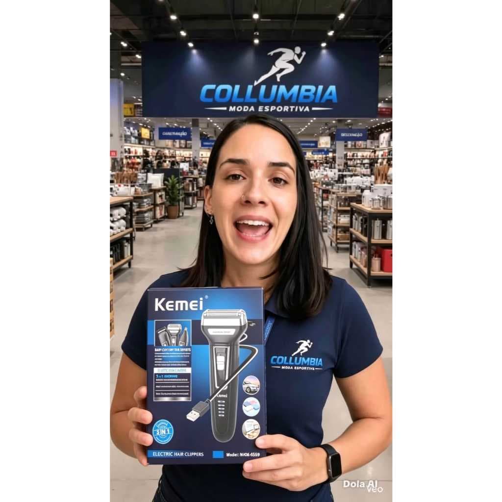 Aparador de Pelos Kemei KM-6559 3 em 1 Barbeador Elétrico Recarregável USB para Barba, Bigode e Nariz