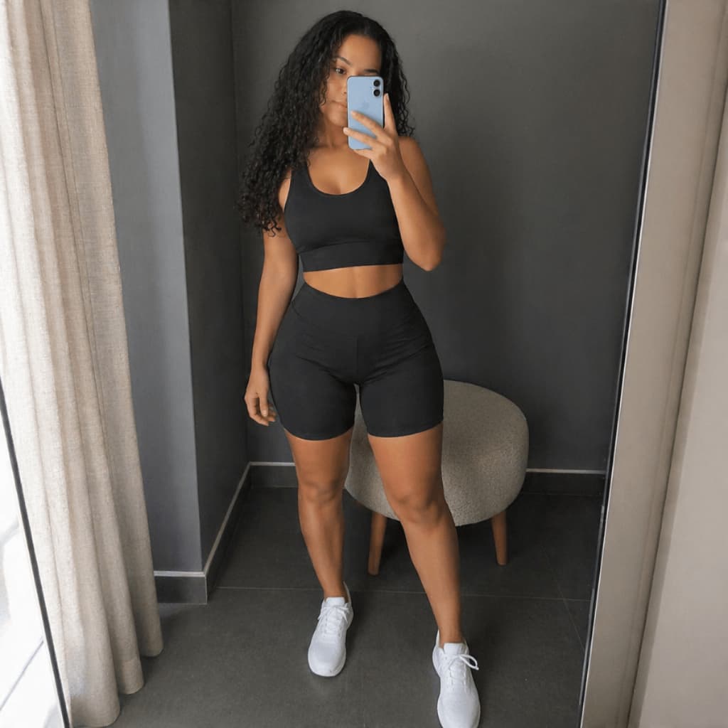 Conjunto Feminino Básico Top e Short Academia Treino Com Zero Transparência e Eleva Bumbum