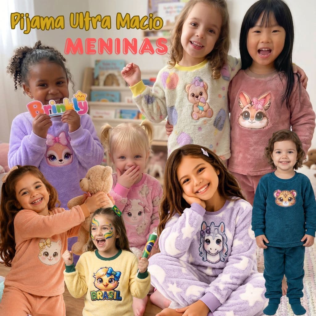 Conjunto de Inverno Infantil Menina Pijama Ultra Macio Quentinho Confortável Brinkly
