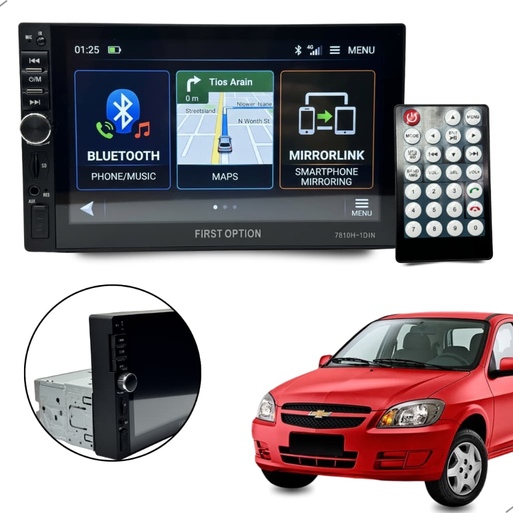 MP5 1DIN 7” Bluetooth Central Multimídia Celta 2000 a 2015 Mirror Link USB