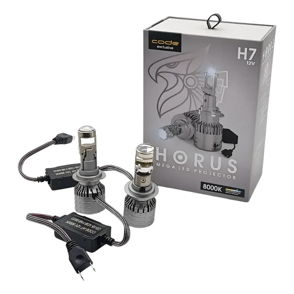 Kit Lâmpada Mega Led Code Horus H7 8000k 12v Com Projetor