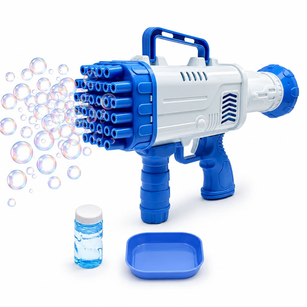 Lançador de Bolhas Automático Bazuca 32 Furos Pistola de Bolhas de Sabão Infantil Divertida