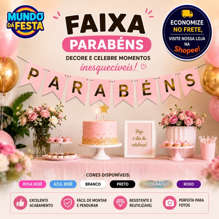 Faixa Varal De Letras Papel Parabéns Bandeirinhas Decoração De Festa