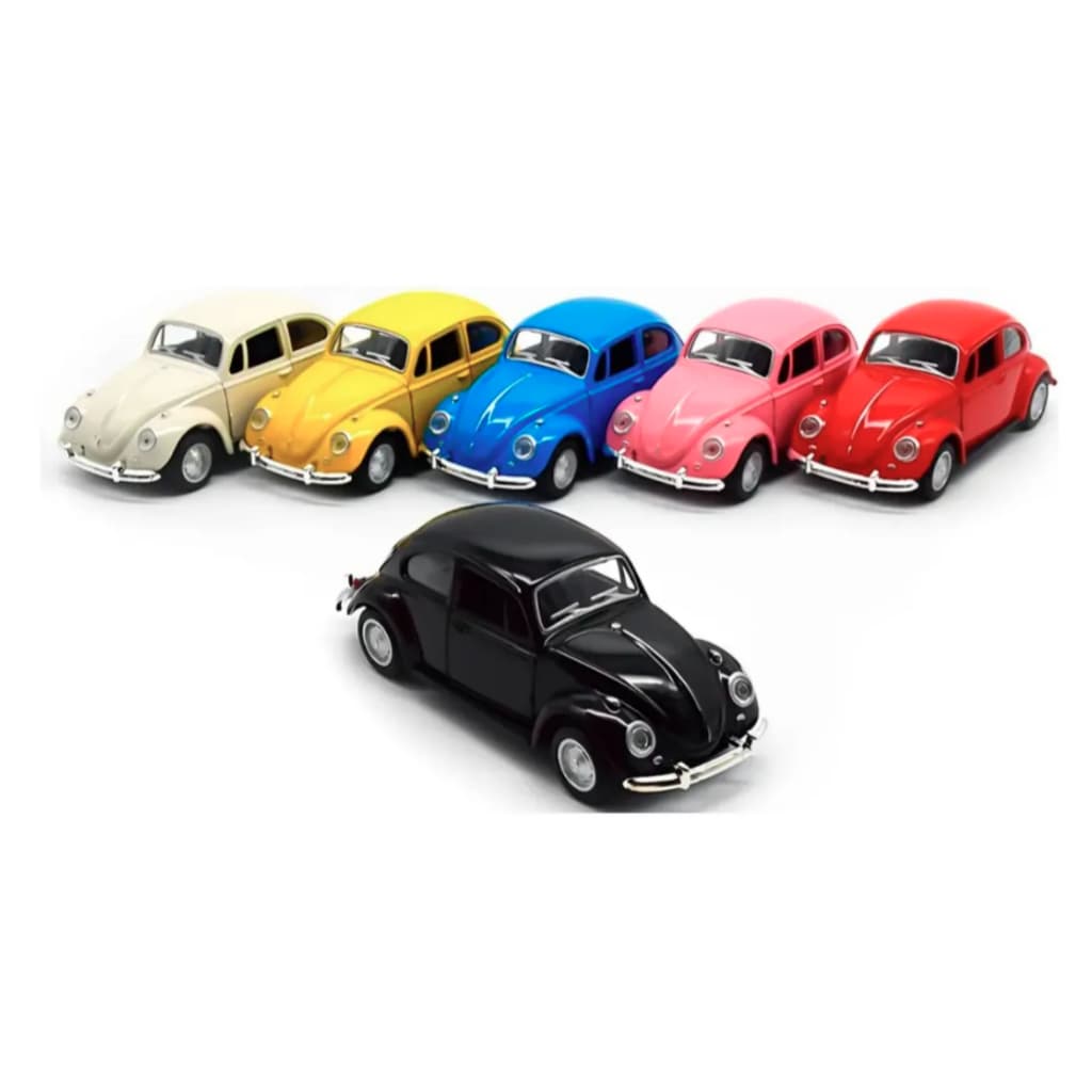 kit com 6 carrinhos carrinho miniatura fusca com friccao metal abre portas