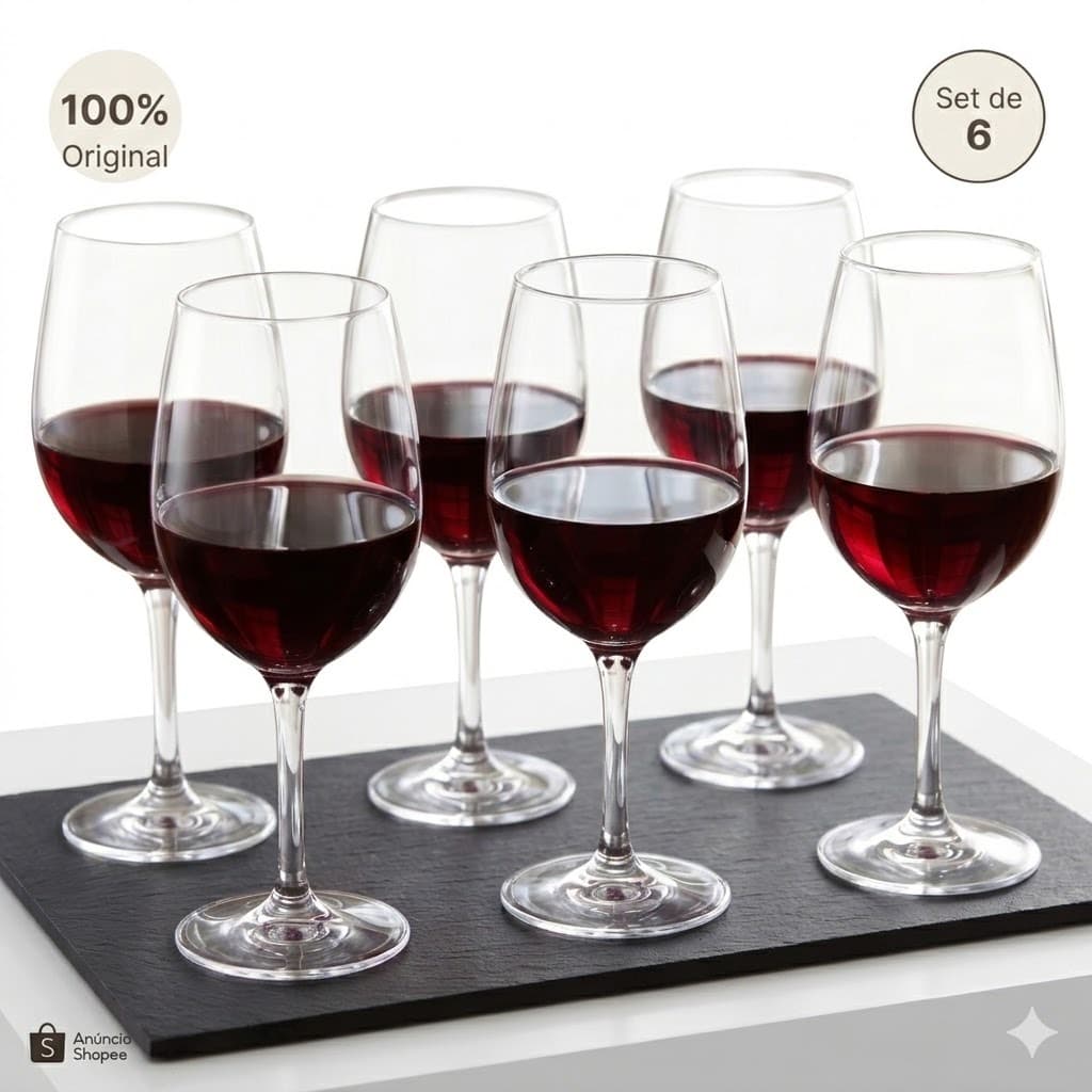 Jogo de  6 Taças de Vinho e Água 410ml em Vidro Original Glass - Linha Vinhedo