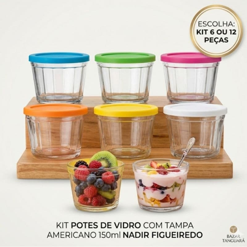 Kit Potes De Vidro Com Tampa Americano 150ml Tigela Nadir Figueiredo Pequeno Sobremesa Tempero Papinha Doces