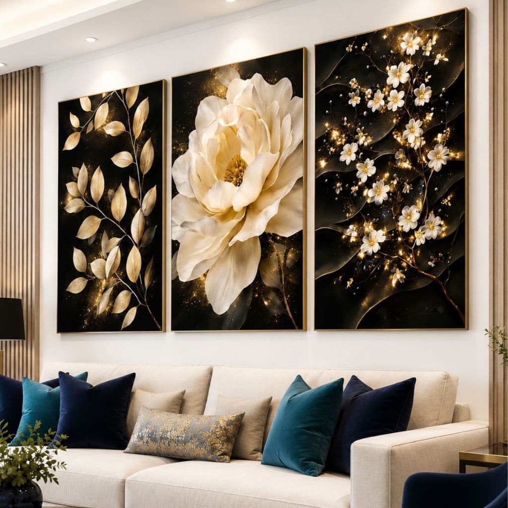 Kit Quadros Decorativos Abstrato Floral Premium Luxo Parede Sala Moderna quarto escritorio MDF Alta Resolução