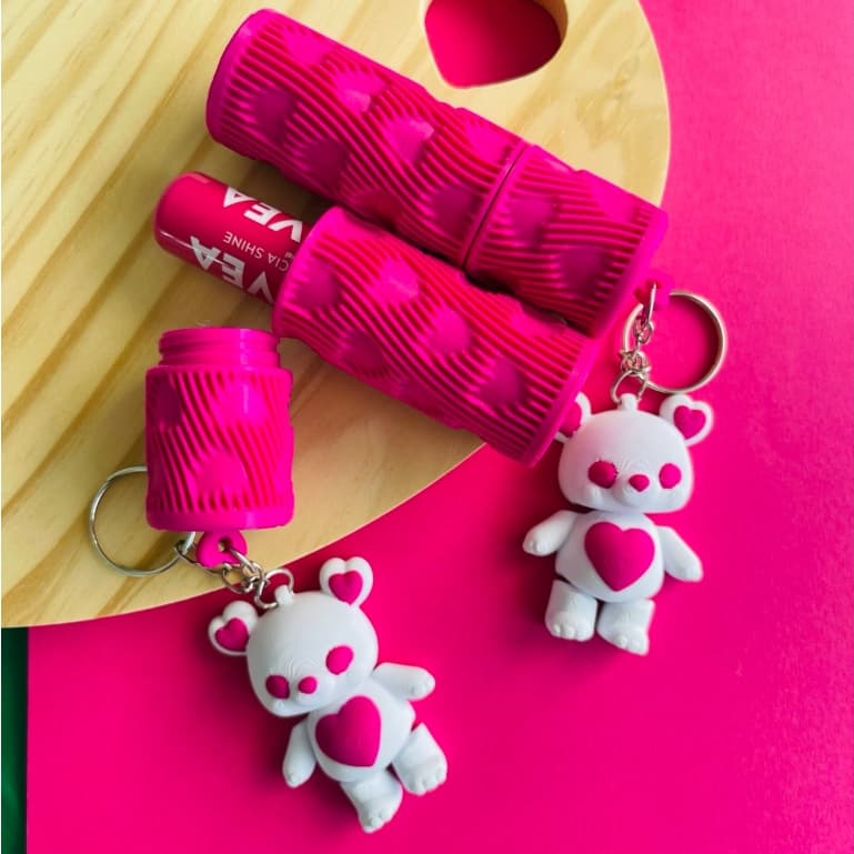 Porta Batom Hidratante Labial Ursinho Rosa | Porta Protetor Labial Fofo | Presente Feminino Criativo