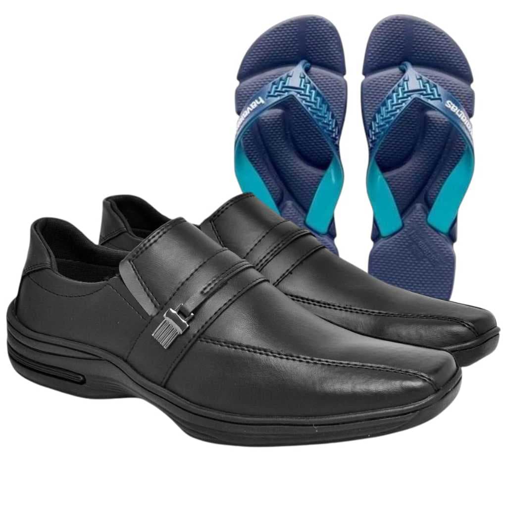 Kit Sapato Social Ortopédico+Chinelo Macio Solado Antistress Flexível Lançamento