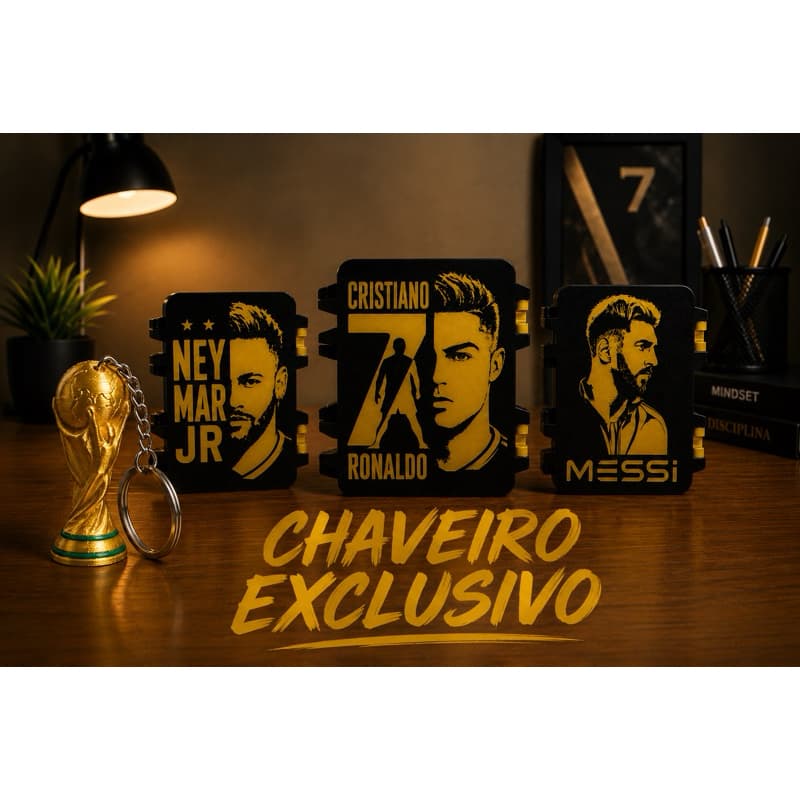 Porta Figurinhas Copa do Mundo Craques do Futebol + Chaveiro Copa | Messi Neymar Cristiano Ronaldo