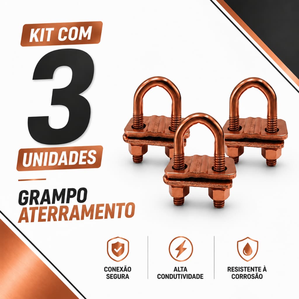 Kit 3 Grampo Para Haste Aterramento Gtdu Cobreado 1/2 5/8