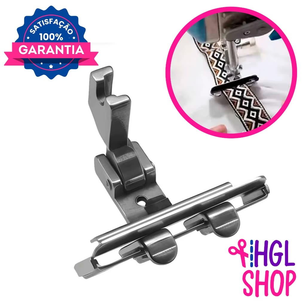 Sapata Calcador de Pregar Elástico Renda Fita Ajustável Máquina Reta Industrial - S10A