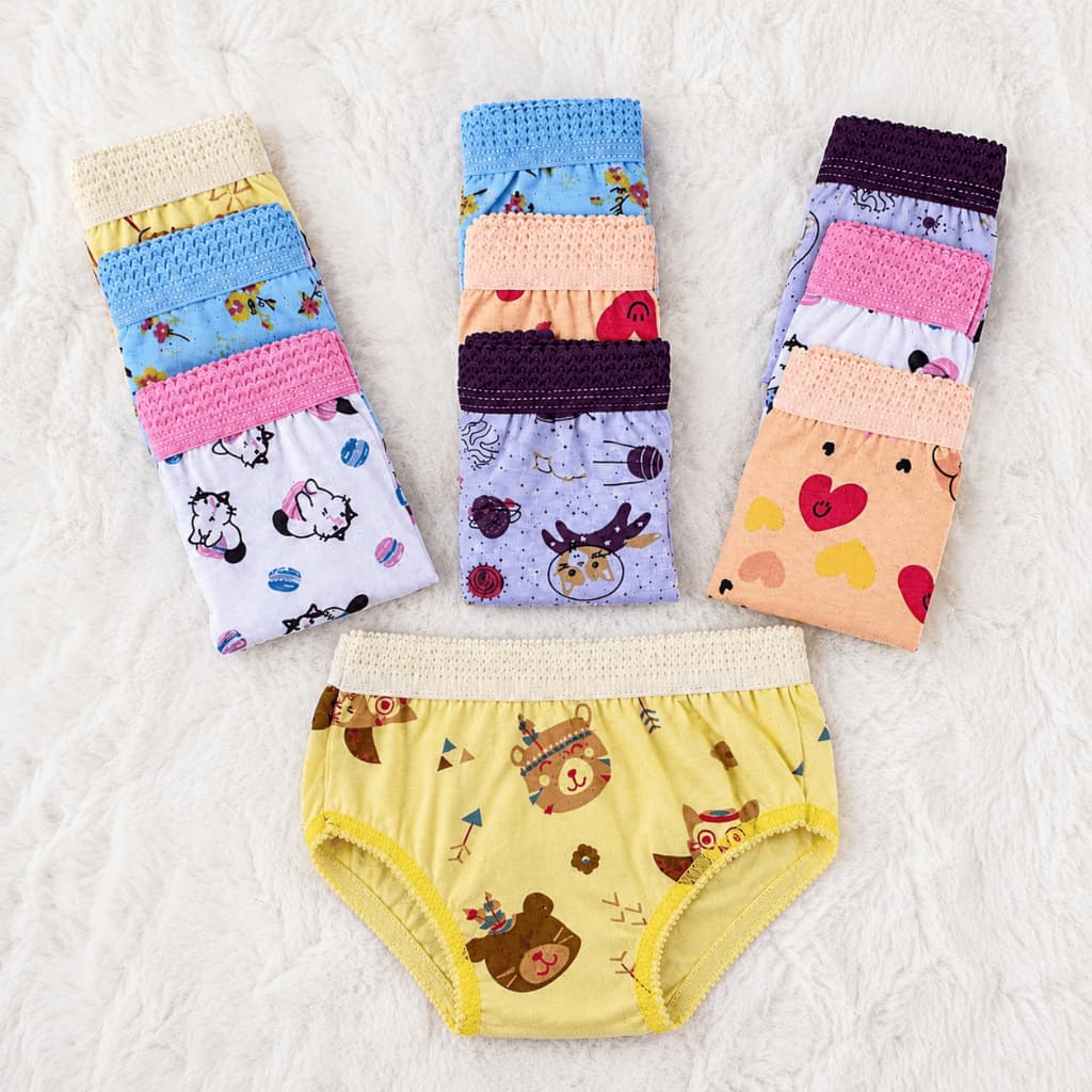 Kit 10 Calcinha Infantil Menina Algodão Premium Cós Confortável com Elastano P M G Estampada
