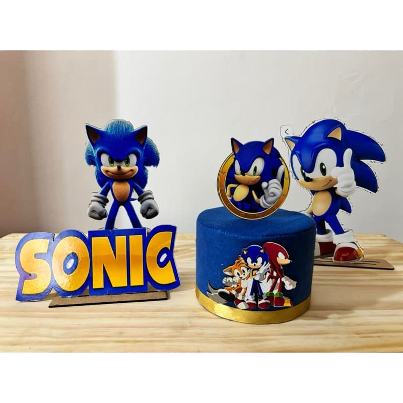 Kit Festa Sonic – Bolo Fake Temático + Displays Decorativos