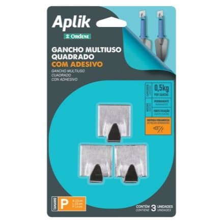 Gancho Adesivo Metálico Quadrado Pequeno Aplik Ordene 3 Peças
