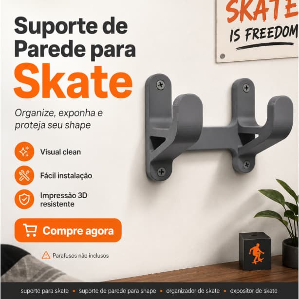 Suporte de Parede Vertical para Skate | Organizador e Expositor de Shape