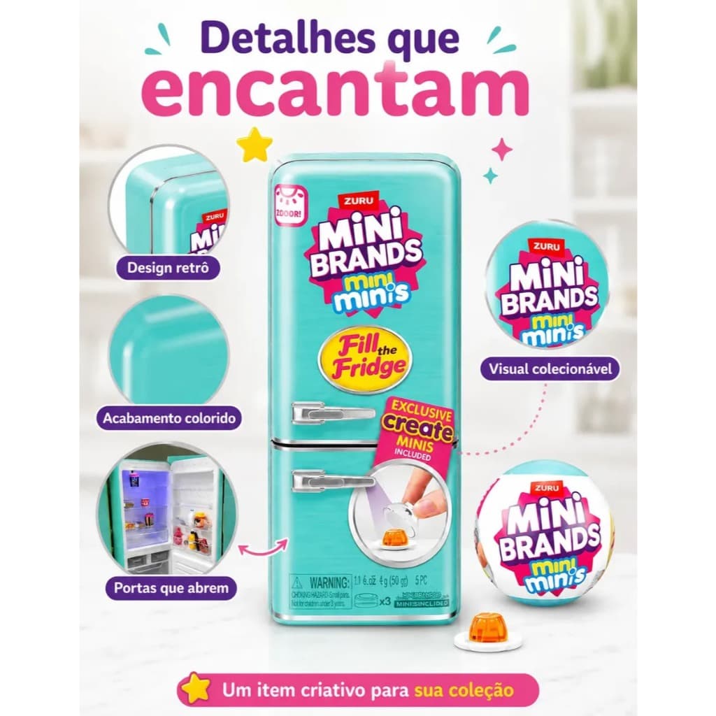 Mini Geladeira Brinquedo Colecionável Com Luz Led/uv E Mini Acessórios Surpresa Para Crianças Brincar Organizar E Coleci