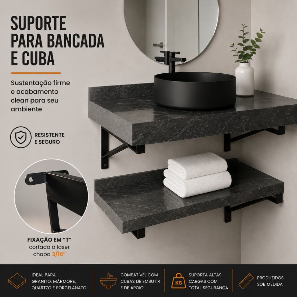Kit 02 Suporte de Pia Modelo Parafusar Pintura Eletrostática Pedra Mármore