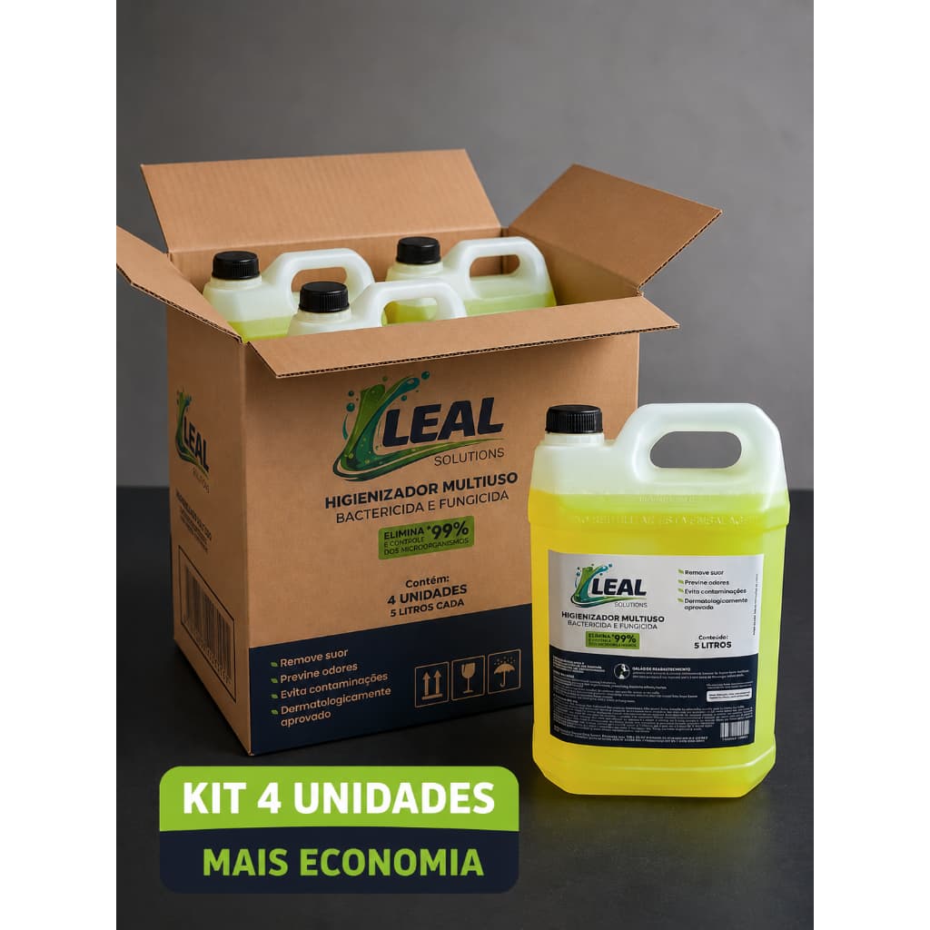 Kit Econômico Higienizador Leal 4 Galões 5L – Limpeza Profunda para Tatames, Pilates, Academia e Clinicas