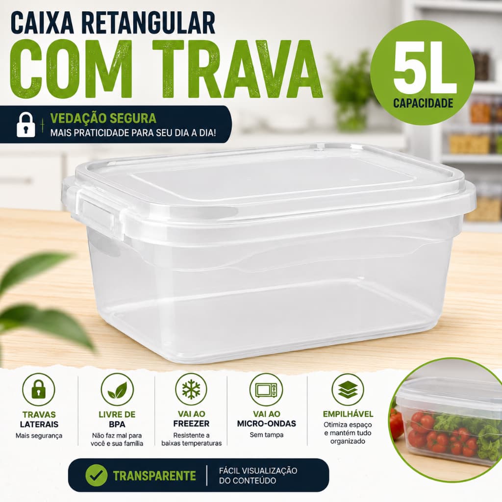 Kit Caixa Organizadora Transparente 5L Com Tampa e Travas Multiuso Casa Escritório Brinquedos