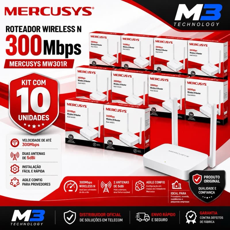 Kit 10 Roteadores Mercusys MW301R 300Mbps Wireless N 2 Antenas 5dBi Original