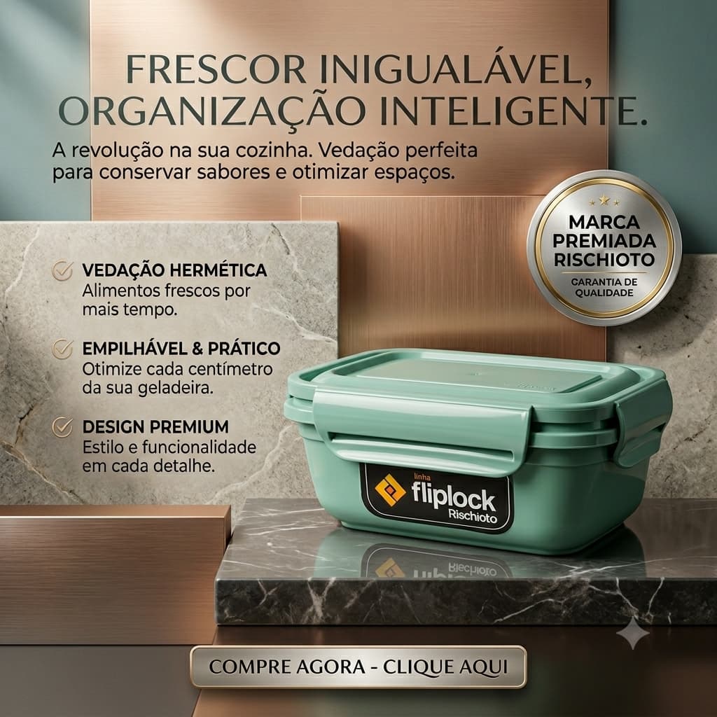 Pote Fliplock - Retangular - Potes Herméticos - Organizador de geladeira - microondas e freezer - Rischioto