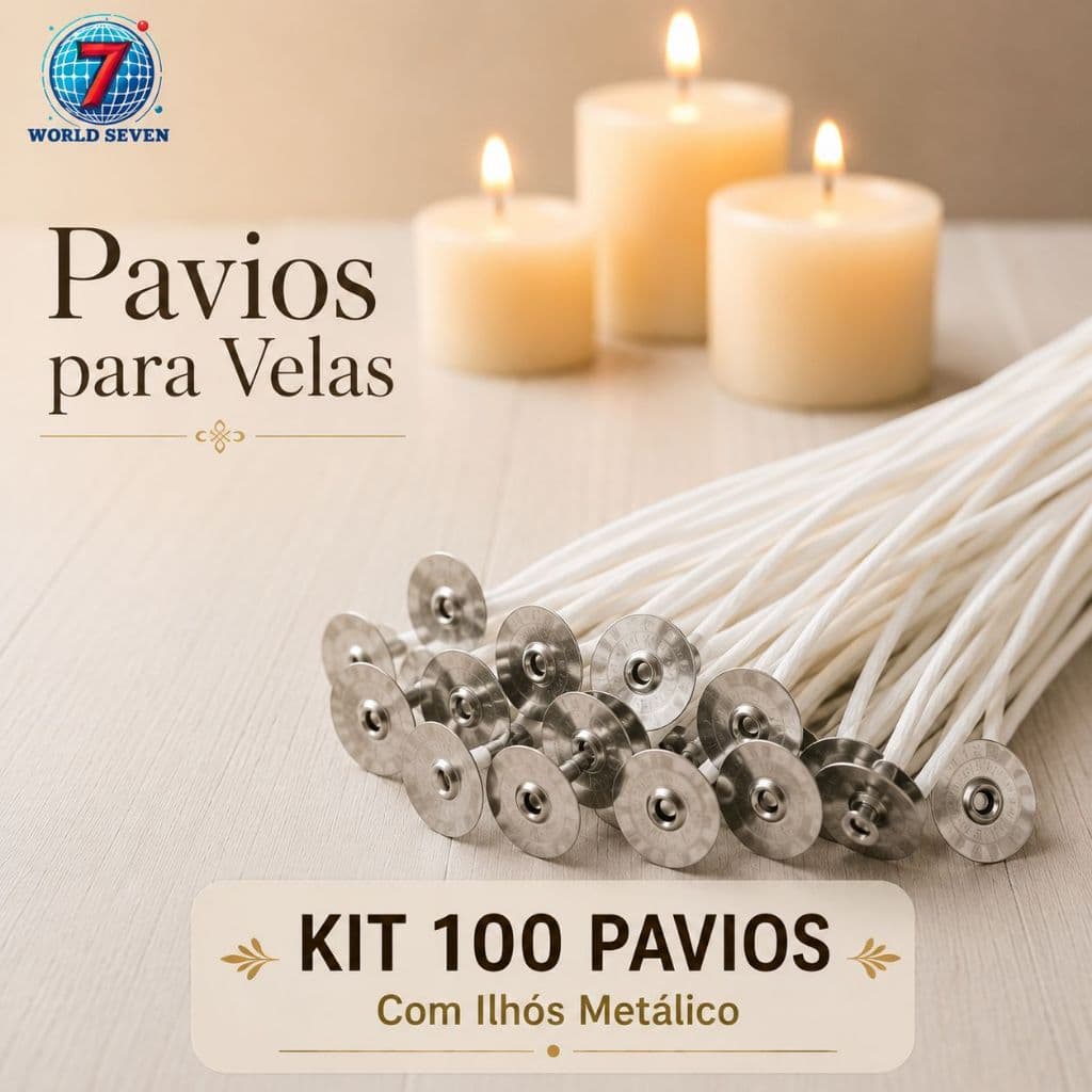 PAVIO PARAFINADO C/ILHÓS KIT 100 UNIDADES  P/ VELAS DECORATIVAS , PERFUMADAS E ARTESANATOS EM GERAL