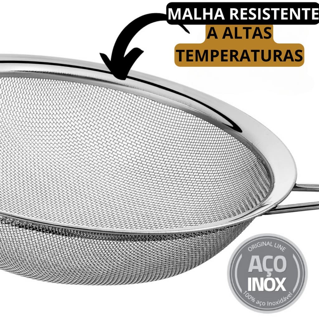 4 Peneiras Aço Inox Malha Fina Coador 8cm 14cm 16cm 20cm Cozinha Confeitaria