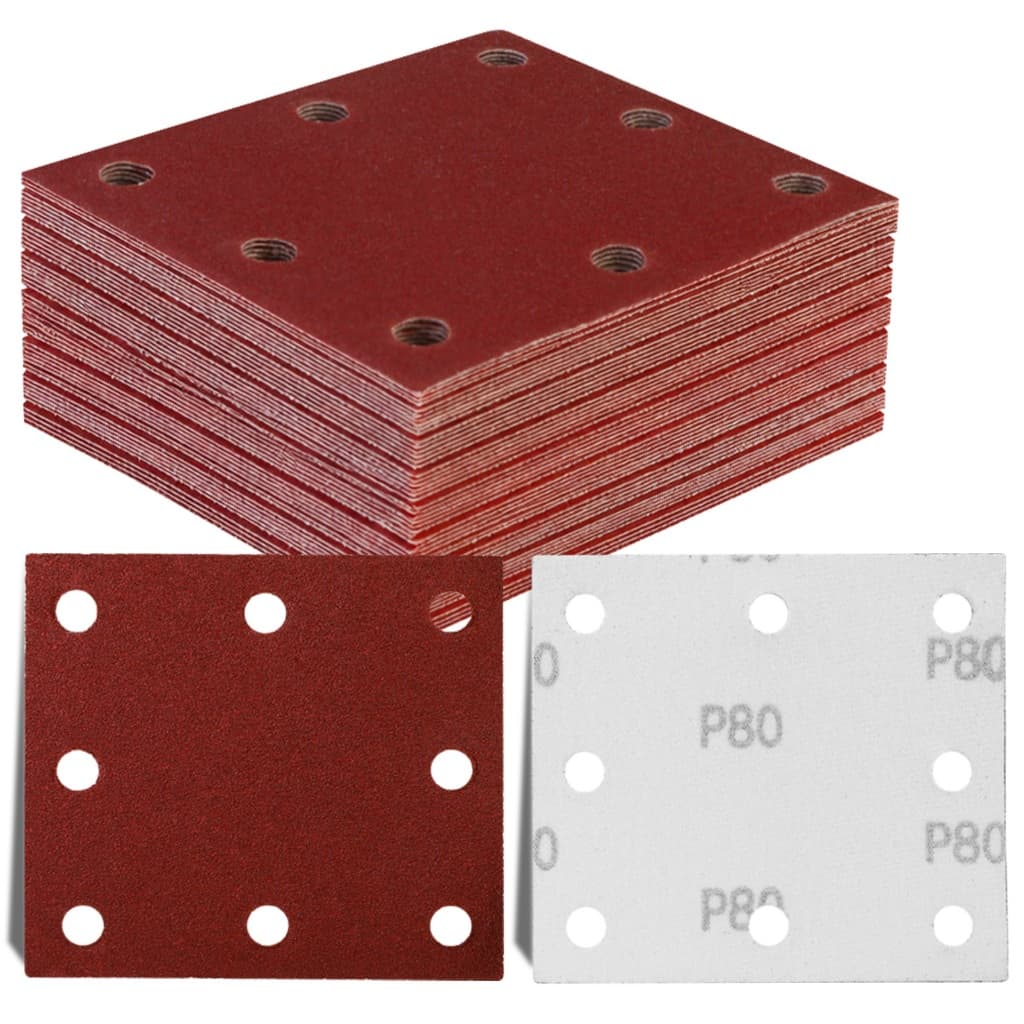 Discos De Lixa Quadrada 50Pcs Com Velcro 110x100mm 8 Furos Granalhas 80 120 e 180 Para Lixadeira Orbital Desoon