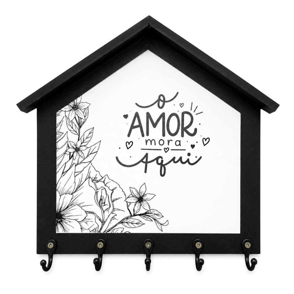 Porta Chave De Parede Mdf Selado Premium 5 Gancho Decorativo