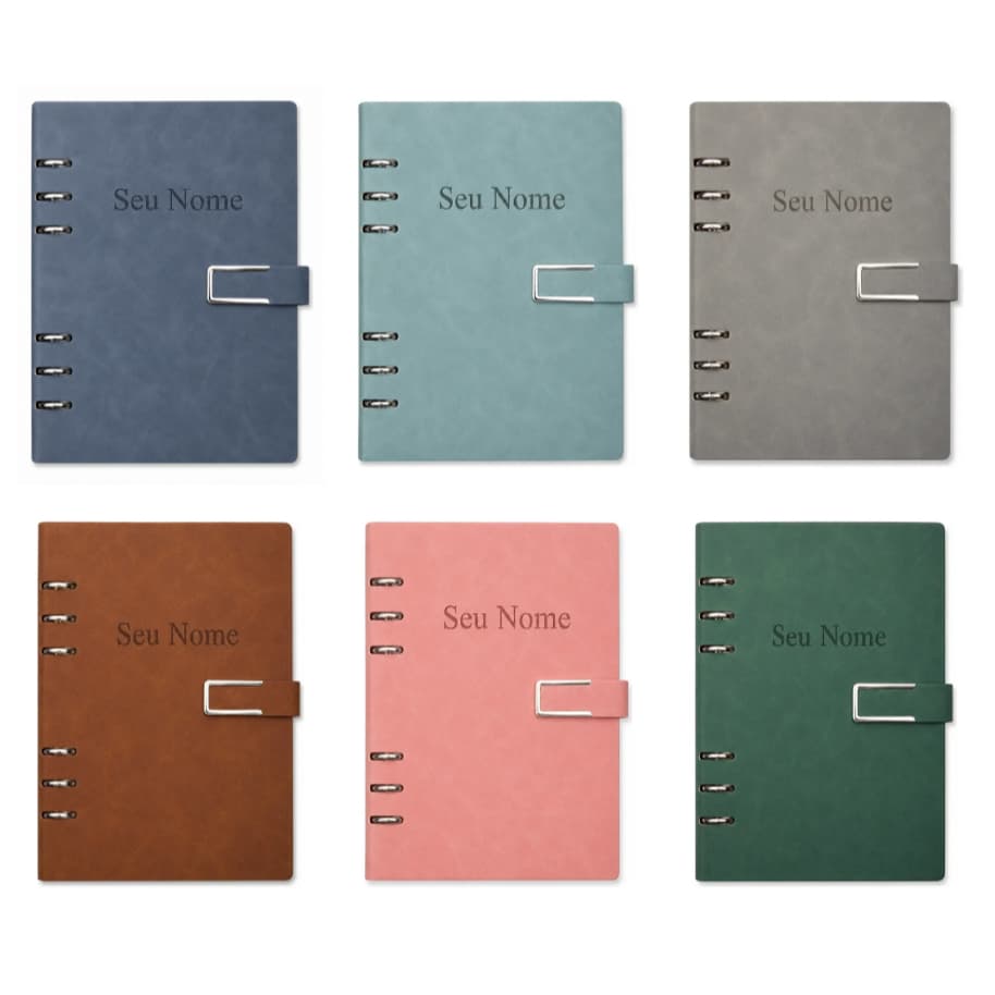 Caderno Fichário Personalizado A5 6 Argolas 119 Folhas Reposicionáveis Caderno Elegante Escritório