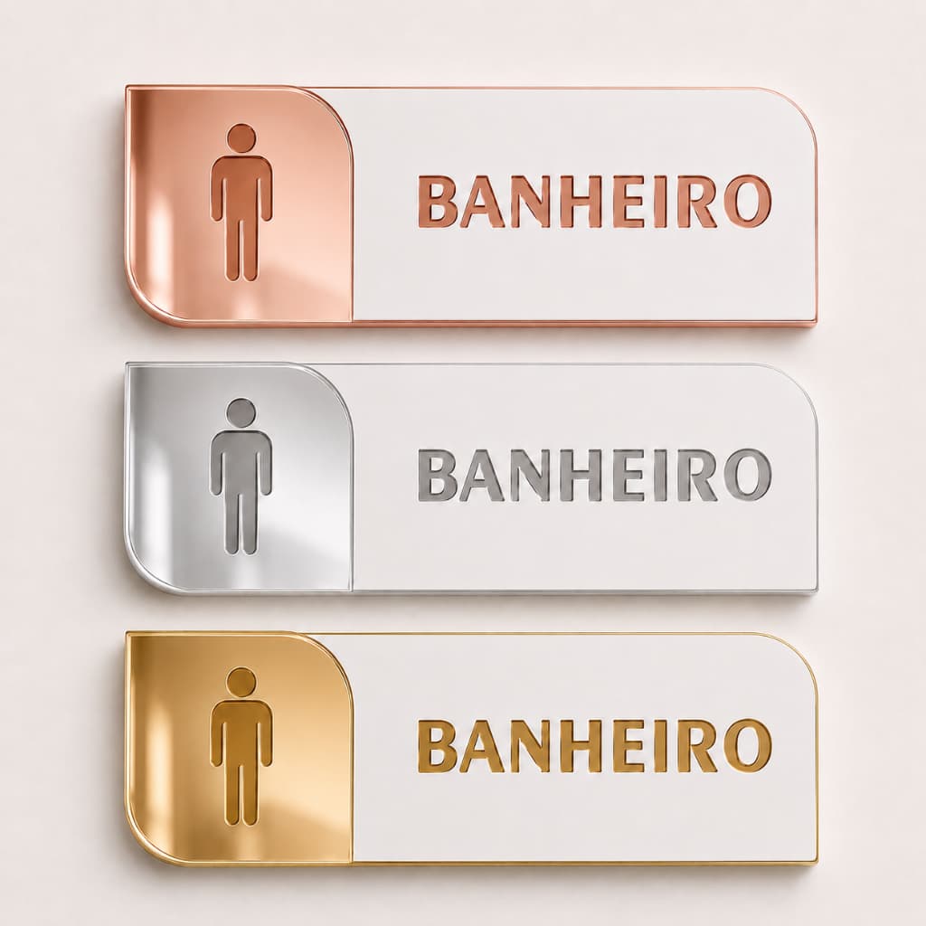 Placa Banheiro Masculino Acrílico Espelhado Plaquinha Sinalização Porta