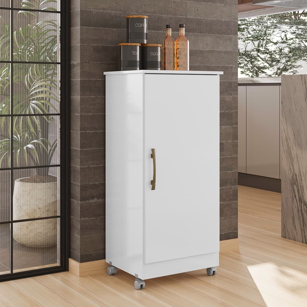Armário Multiuso Lírio 1 Porta com Rodízios Branco Moval