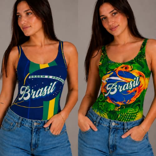 Body Feminino Brasil Regata Copa do Mundo 2026 Suplex Premium Estampado Jogo