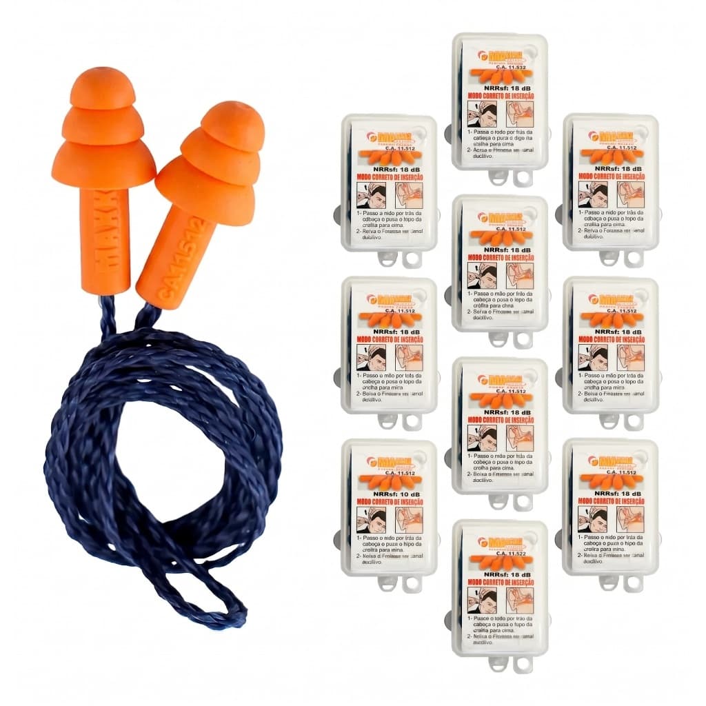 Kit 10 Protetor Auricular Plug Maxxi Royal Silicone 18dB Abafador Ruído Proteção Auditiva EPI