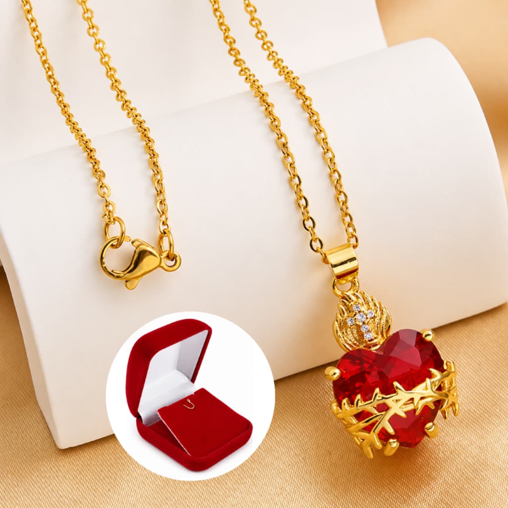 Colar Feminino Sagrado Coração Jesus Semi Joia Banhado a Ouro 18k Religioso Devocional Cruz Zircônia