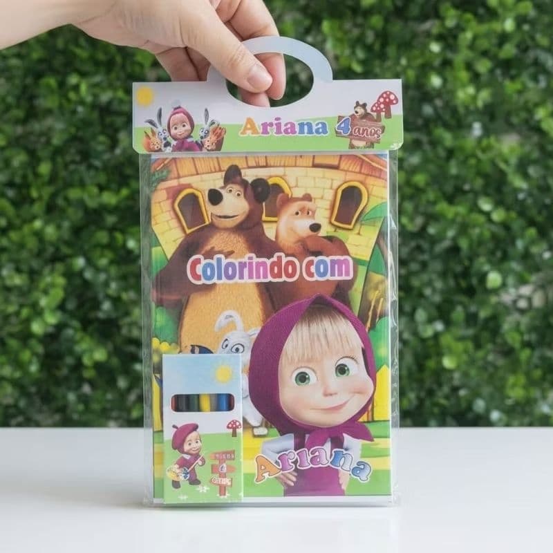 10 Kit Colorir Masha e o Urso Personalizada +Lapis de cor/Brinde/Festa infantil/Papelaria Personalizada
