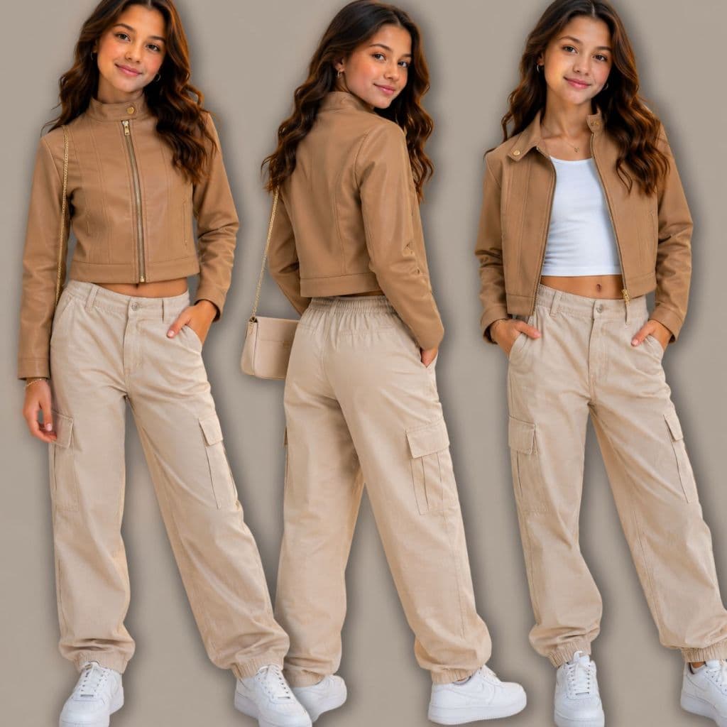Jaqueta de Couro juvenil infantil menina com zíper roupa de inverno do 6 ao 16 anos costura premium