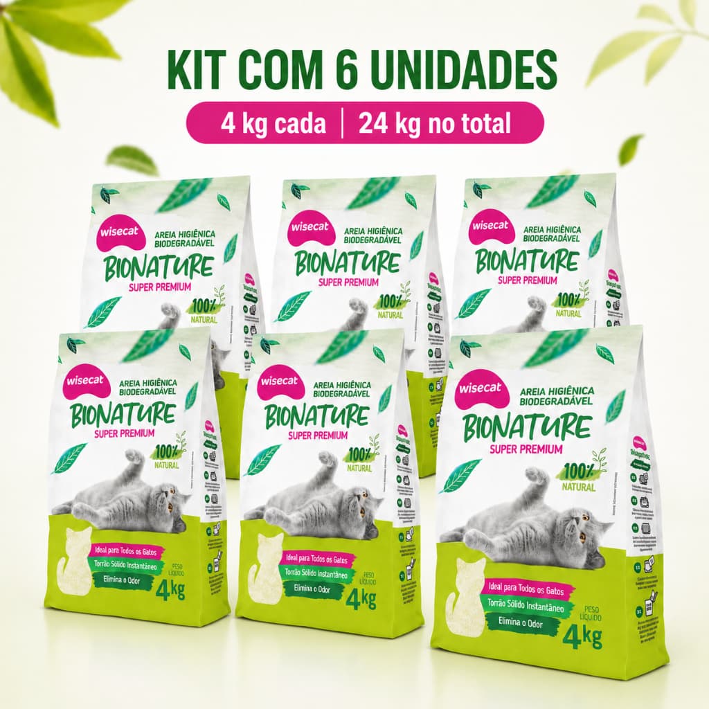 Kit 6 Areia Sanitária De Mandioca 4kg Granulado Para Gatos Biodegradável Wisecat 24kg