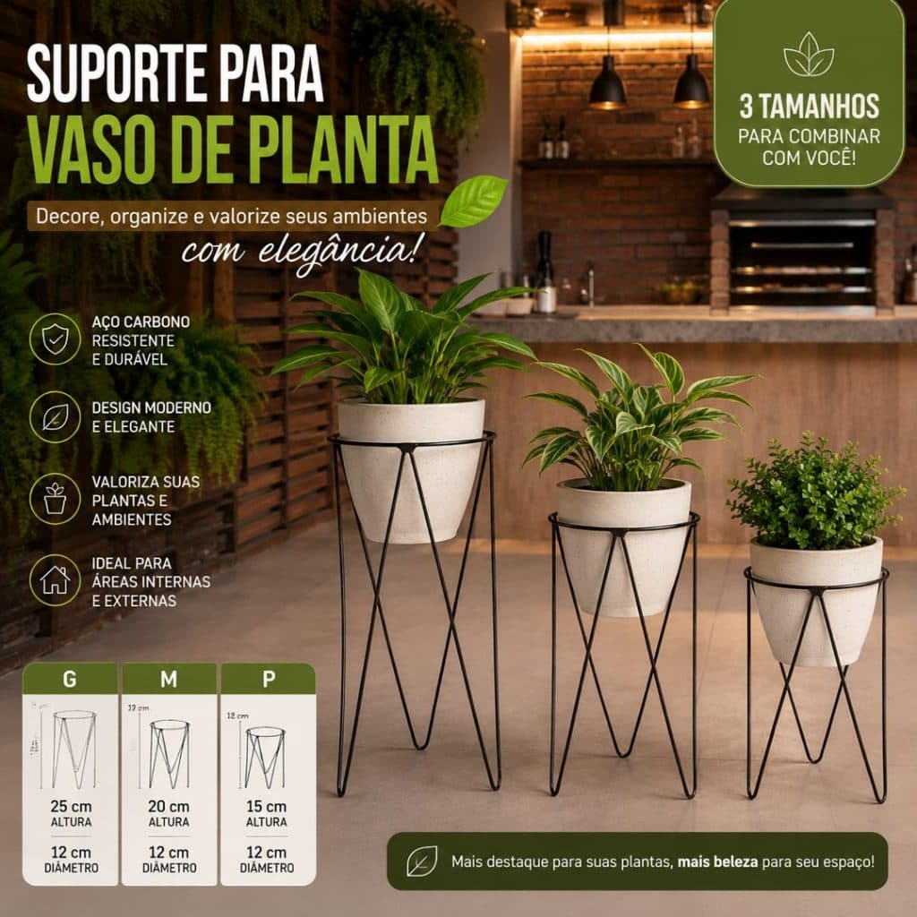 Kit 3 Suportes Para Vaso de Plantas | Decoração de Ambiente | Ferro Aramado