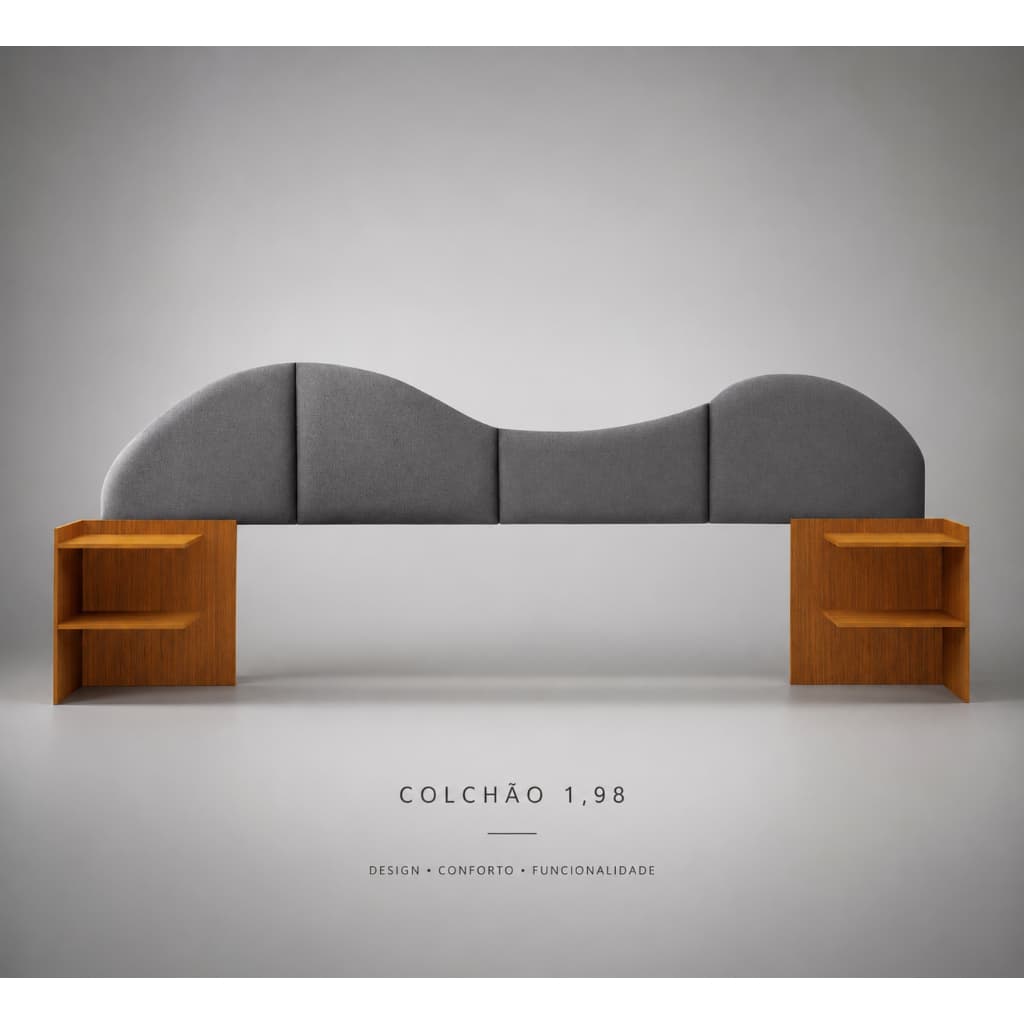 Cabeceira de Cama Box Casal Queen King Ajustavel Estofado Com Criado