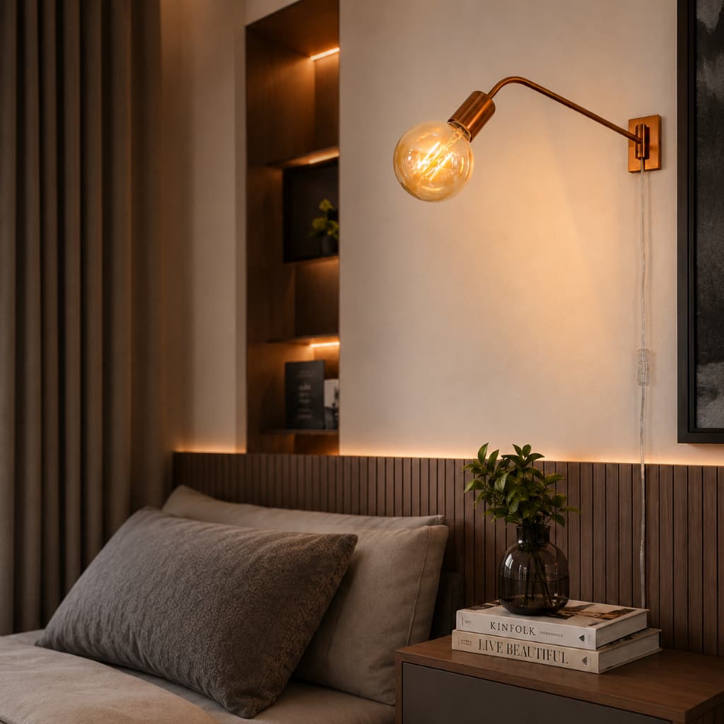 Arandela Agnes decorativa moderna com haste 55cm c/ botão liga e desliga