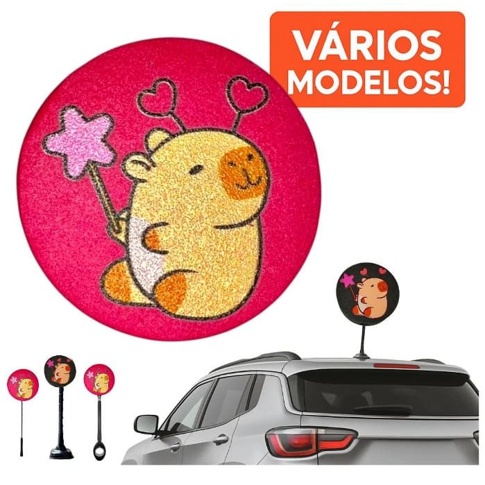 Ponteira Enfeite de Antena Capivara - Capivara - Preto e Vermelho - Carro e Moto
