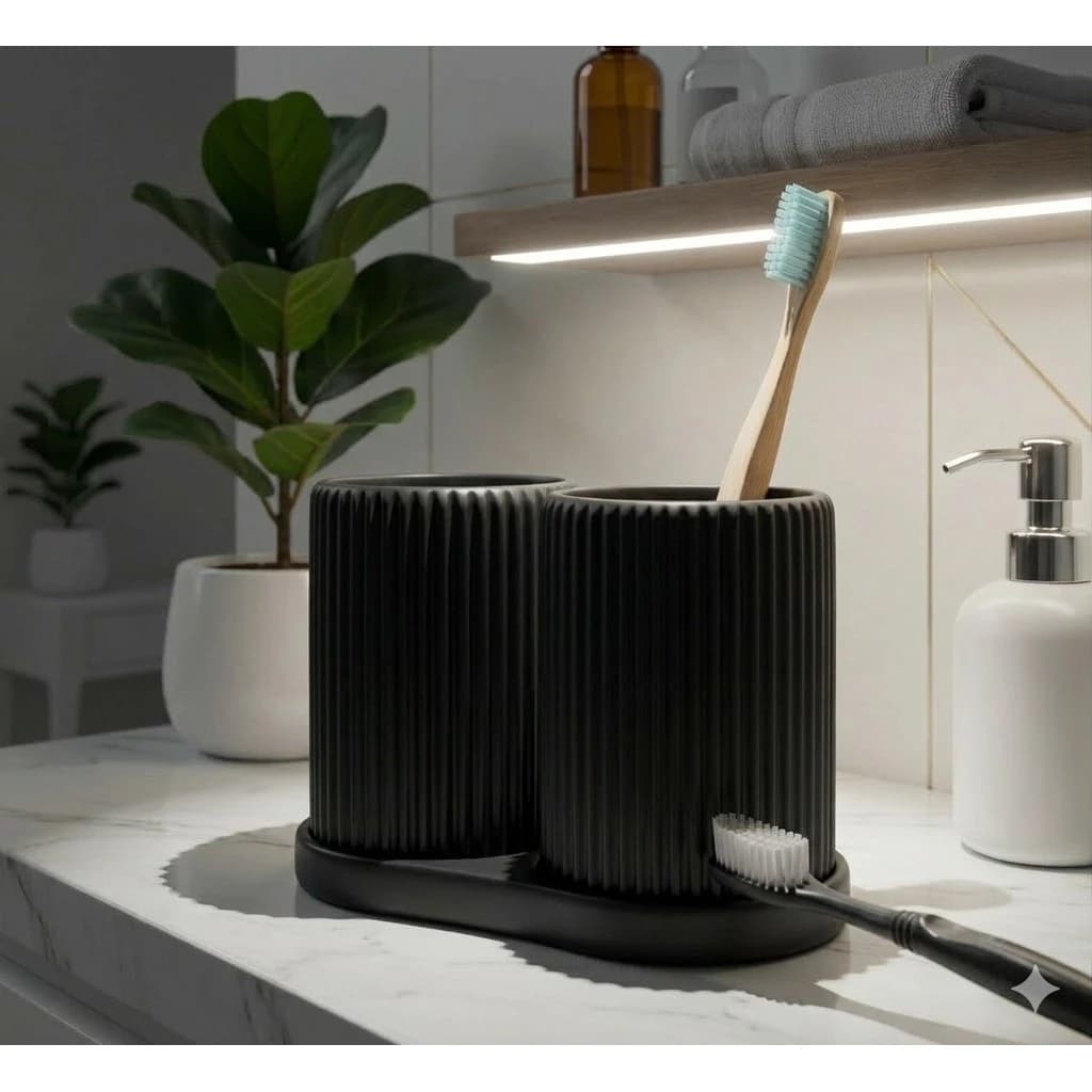 Porta Escovas Duplo Com Design Minimalista Para Organização do Banheiro