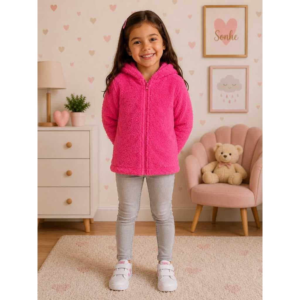 Casaco Infantil com Capuz Soft 3D Rosa Pink