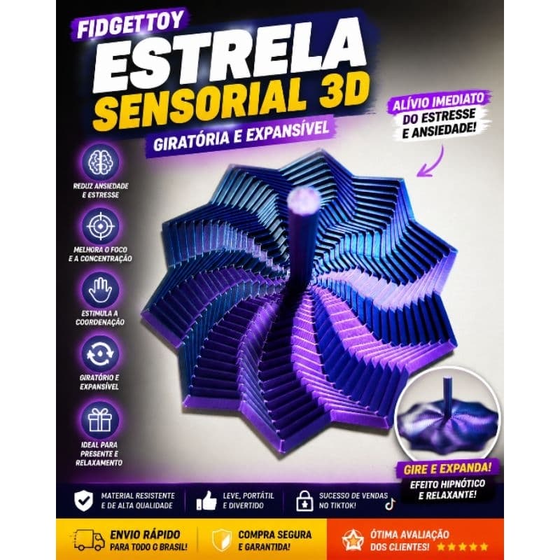 Fidget Toy Estrela Sensorial 3D expansível melhora Anti Stress Relaxante Depressão Rotativo / Brinquedo Sensorial/ TDAH