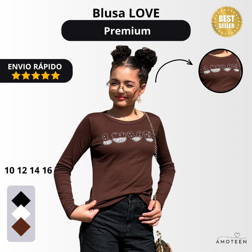 Blusa Manga Longa Gola Redonda Estampa Love Quente Inverno Segunda Pele Conforto Juvenil.