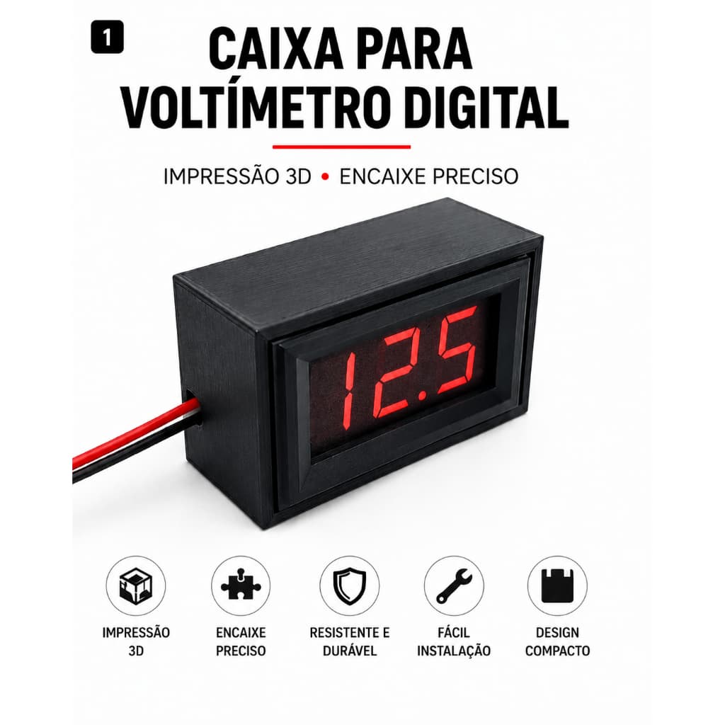 Caixa Suporte Para Voltímetro Digital LED Painel Impressão 3D - Suporte para Voltímetro