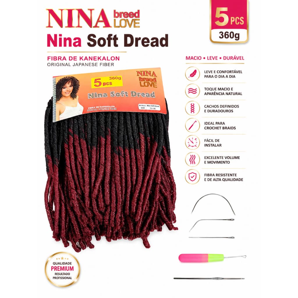Cabelo Cacheado Nina Softex Pacotão 5 em 1 Crochet Braid Cacheado + Agulha para Entrelace  Mega